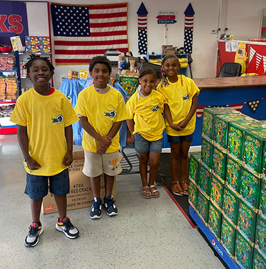 Kids in fireworks store